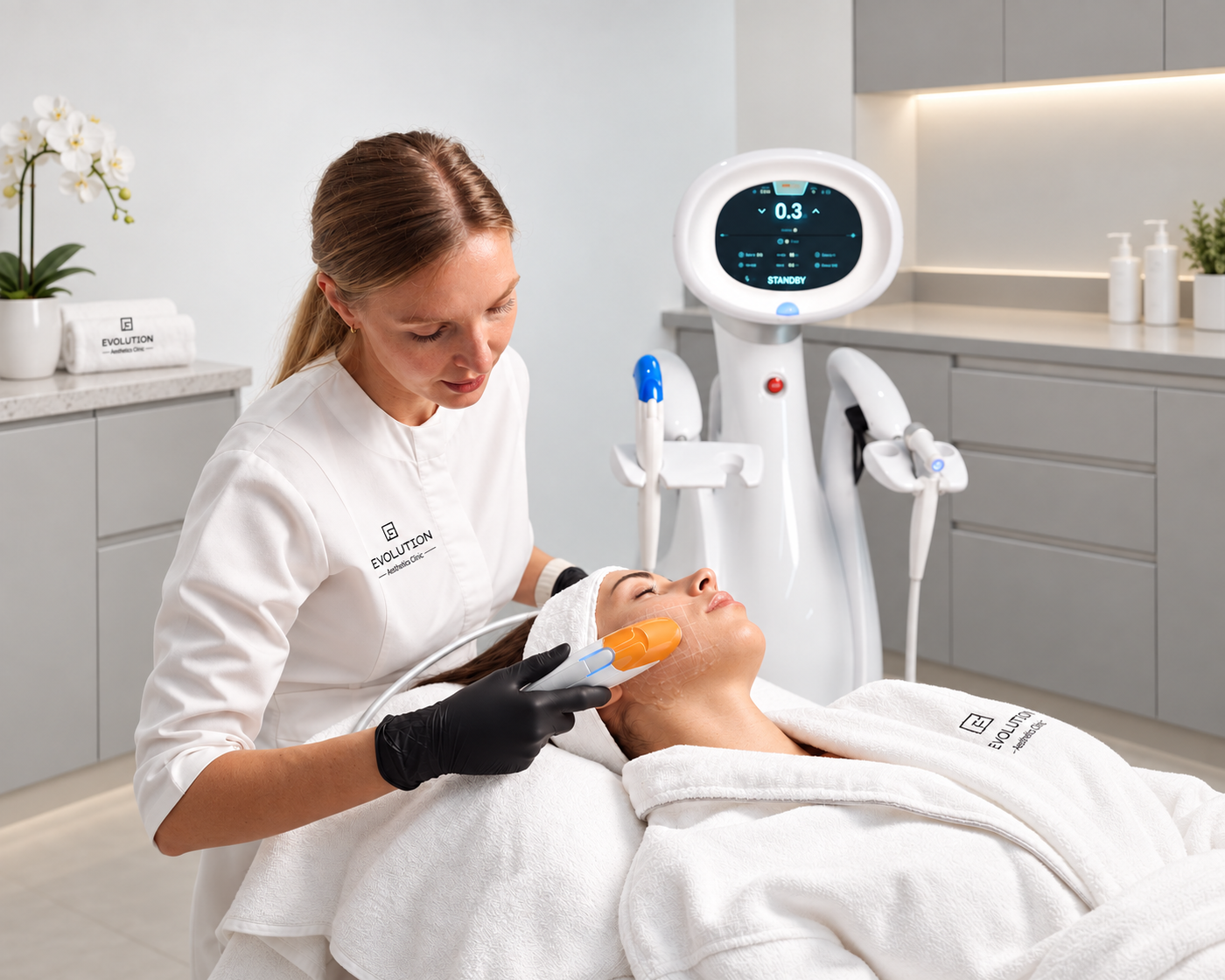 Practitioner preparing a patient face for Ultraformer treatment