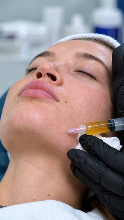 Doctor holding an Eclipse PRP tube with the platelet-rich plasma layer separated above the red cells